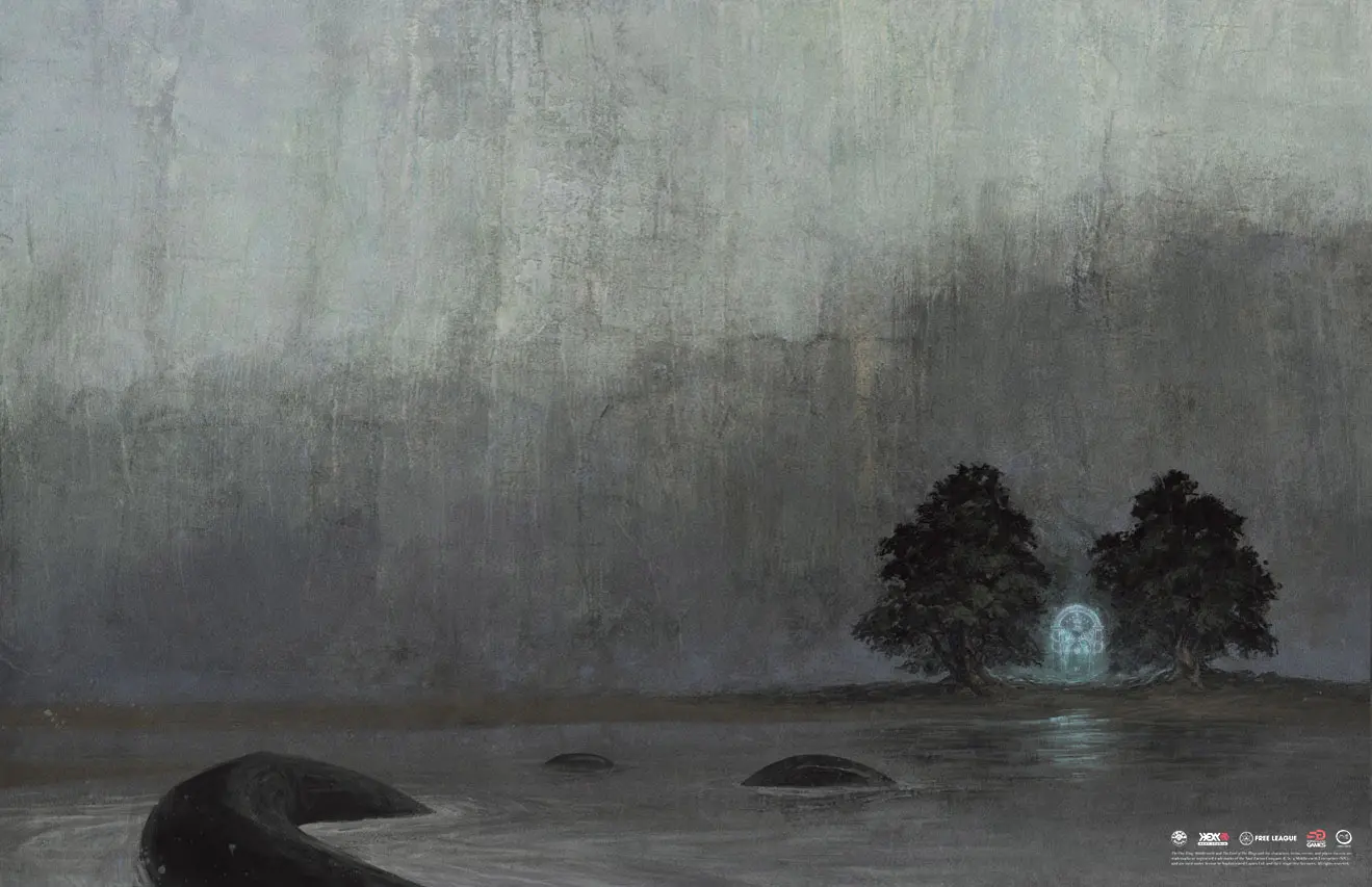 Widok znad jeziora na skałę z widocznymi Drzwiami Durina